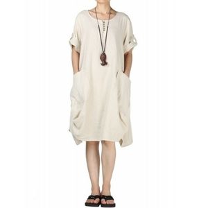 Mordenmiss Linen Lagenlook Tunic Dress Oatmeal L
